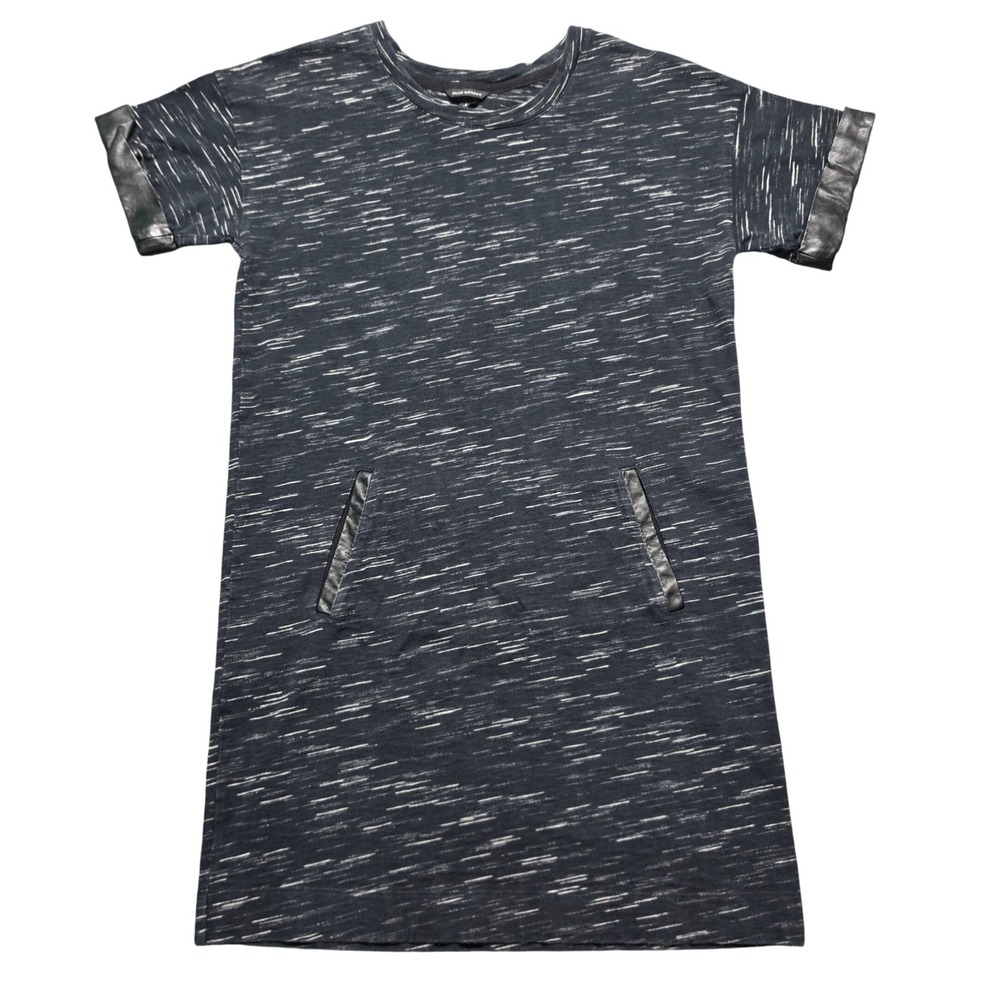 Club Monaco T-Shirt Dress Womens 4 Black Excellent Space Dye Faux Leather Trim‎